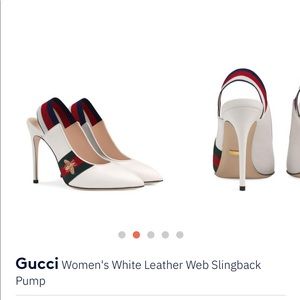 Gucci White Leather Web Slingback Pump